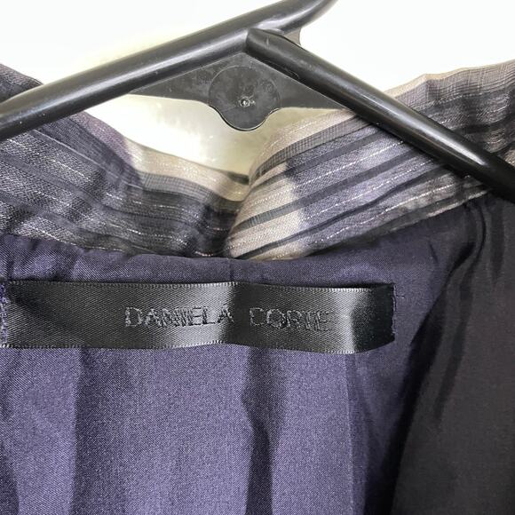 Daniela Corte Silk Blazer Jacket Womens 38 Purple Floral Striped Metallic Career - Picture 8 of 13